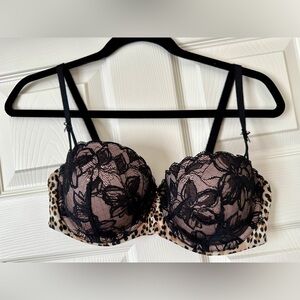 Victoria's Secret Black Lace and Leopard Print Bra